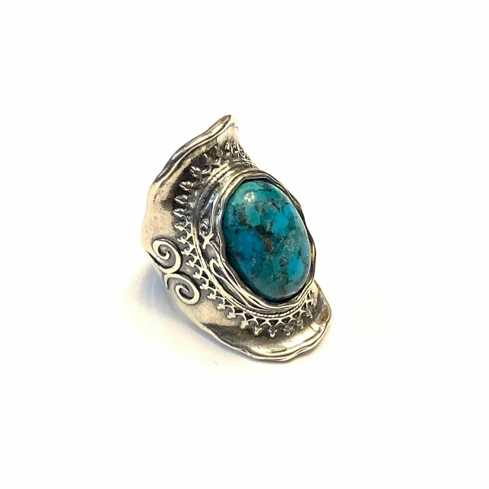 Didae Artisan Silver Ring and Turquoise Stone Ring Shablool Size 7 1/2 - Picture 7 of 13